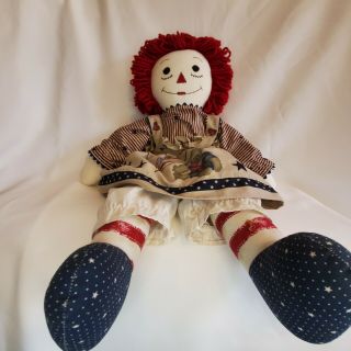Handmade Primitive Patriotic Raggedy Ann Doll Stars Usa Independence 26 " Tall