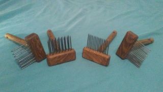 2 Pairs Of Wool Carding Combs Tines Spaced 1/4 " And 3/16 "