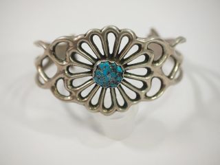 Vintage Navajo Turquoise Starburst Cuff Bracelet Sterling Silver Signe