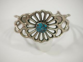 Vintage Navajo Turquoise Starburst Cuff Bracelet Sterling Silver signe 2