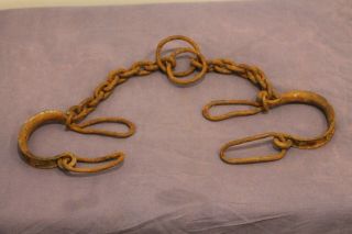 Antique Primitive Hand Forged Iron Shackles Chain Old Farm Found.  Long.