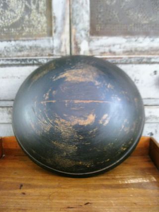 Lg Antique Wood Dough Bowl W Rim Black Milk Paint 15 "