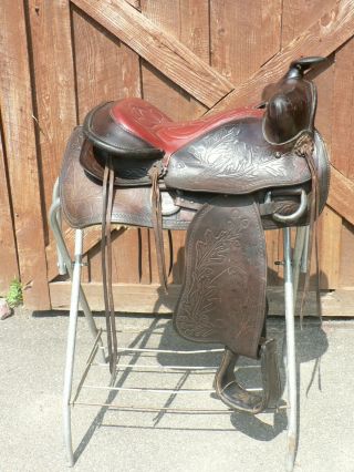 15 " Vintage Acorn,  Horse Tooled Brown Leather Ranch Trail Western Saddle