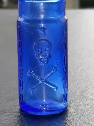 Vintage Cobalt Blue Poison Bottle With Skull And Bones