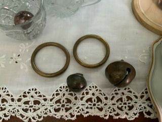2 Antique Brass Metal Harness Sleigh Bell 1 1/4 " & 1 3/4”,  2 Brass Rings