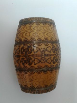 Antique Old Primitive Wooden Hand Made Flask Flat Bottle Keg Pavur