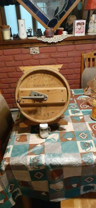 Wood Wooden Butter Churn,  Cylinder Barrel Type Tabletop,  Antique,  Cedar,  1