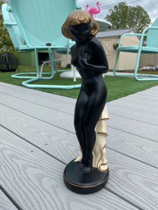Vintage Chalkware Art Deco Nude Black Lady Statue 12” Abco N.  Y.  Mid Century