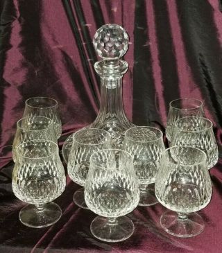 Vintage Waterford Irish Crystal Alana Pattern Ships Decanter With 9 Snifters