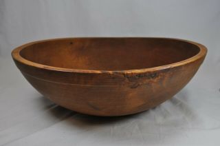 Antique Lg Turned Wood Dough Bowl 17 1/4 " Rim Out - Of - Round Farmhouse Treenware