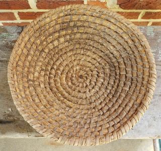 Antique 19th C Large Pa Straw Rye Coiled Handwoven Basket Folk Art