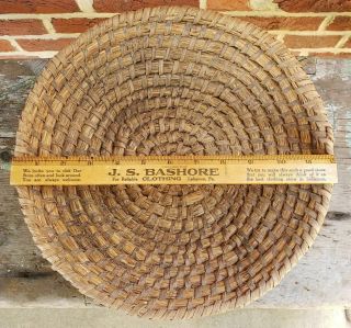 ANTIQUE 19th C LARGE PA STRAW RYE Coiled HANDWOVEN BASKET Folk Art 2