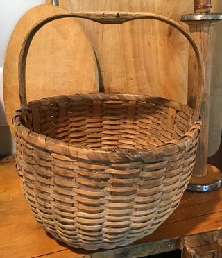 Early Antique 19thc American Primitive Woven Splint Gathering Basket