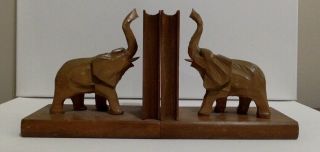 Hand Carved Elephant Bookends (pair) Wooden Vintage