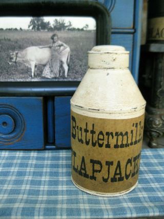 Sm.  Early Antique Pantry Tin Cream Milk Paint Buttermilk Flapjacks