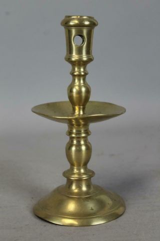 A Very Rare Early 17th C Dutch Brass Mid Drip Candlestick In Great Color
