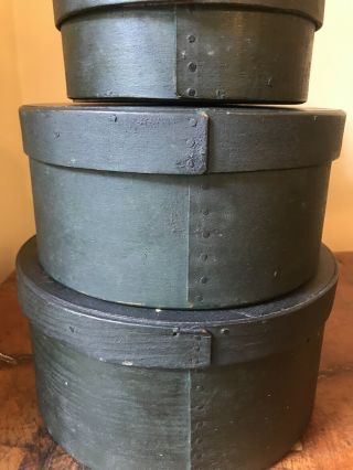 Antique 19th Century Set Of Three Dry Painted Green Pantry Boxes