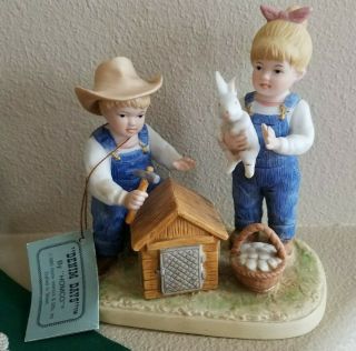Homco Denim Days 1985 " The Bunny Hutch " Figurine 1514 Porcelain Collectible