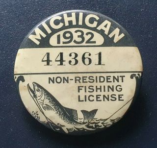 1932 Michigan Non - Resident Fishing License W/ License