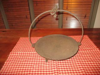 Rare Large Late 18th C Cast Iron Hanging Griddle Swivel Hook Great Old Patina