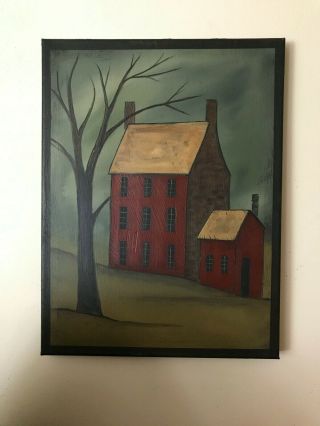 Primitive Colonial House Hand Painted 16 " X 12 "
