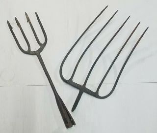 Vintage Antique Farm Tools Hay Pitchfork Fish Gig Fork Cast Iron Hand Forged