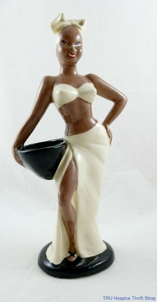 Vintage Hedi Schoop Ceramic 13 " Bikini - Topped,  Long - Skirted Figurine W/ Basket