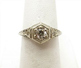 Vintage 10k White Gold 1/4ctw European Cut Diamond Filigree Ring Size 5 1/2