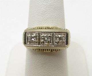 Vintage 14k Two - Tone Gold 1/5ctw Diamond Round 3 Stone Filigree Ring Size 4 1/2