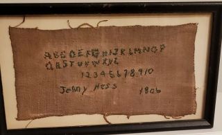 A Rare Dated 1806 Pennsylvania Needlework Sampler " Jenny Hess "