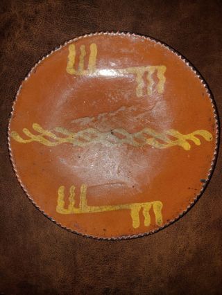 Antique Pennsylvania Redware Slip Decorated Coggled Edge Plate