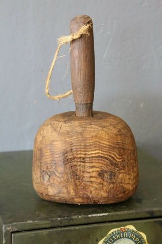 Antique Primitive Burl Wood 9 " Mallet Weathered Tool Great Patina Vintage Hammer