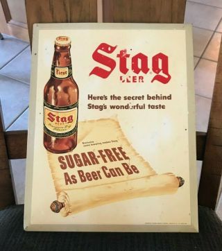 Vintage Stag Beer Metal Sign Tin Over Cardboard Toc Griesedieck Belleville Il