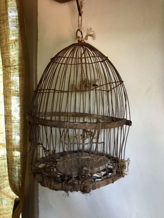 Best Rare Old Antique Handmade Make Do Repaired Wire Wood Bird Cage Aafa Patina