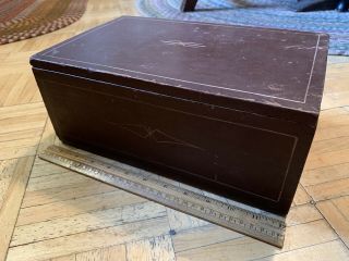 Mid 19th Century Lidded Brown Paint Document Box W Decoration & Inside Till