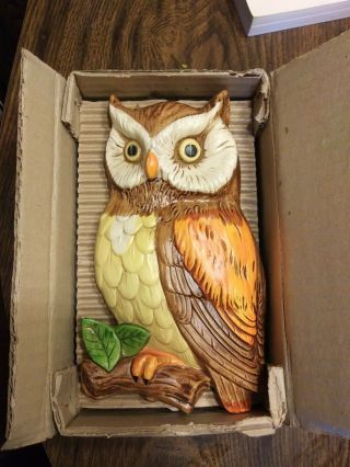 Vintage Set Of Lefton Japan Owl Hanging Wall Plaques -
