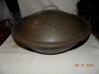 Antique Metal Dough Riser Bowl W/vented Lid & Double Handles