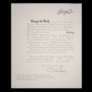 Queen Mary King George Vi Signed Royal Document Military Letter Obe Mbe Royalty