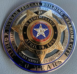 Alfred P.  Murrah Federal Building Oklahoma City Bombing 20 Year Memorial Badge