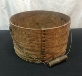 Antique Vtg Large Shaker Country Bent Wood Firkin Round Bucket Sugar Bail Handle