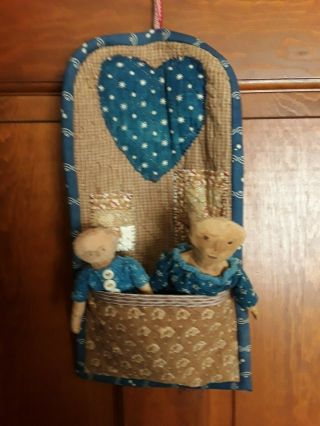 Primitive Pouch Made From Antique Quilt Dolls Not Inc