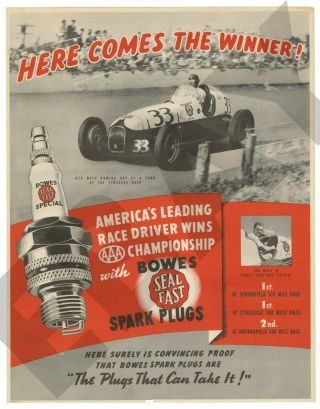 Vintage 1940 Indianapolis 500 Indy Champ Car Racing Poster Rex Mays