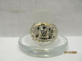 14 K Gold Masonic Ring With Diamond - 32nd Degree Double Headed Eagle