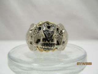 14 K Gold Masonic Ring with Diamond - 32nd Degree Double Headed Eagle 2