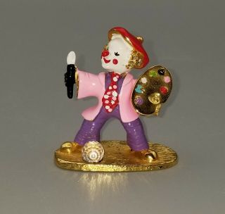 Spoontiques Vintage Painted Pewter Clown Artist Figurine With Crystal 3 "