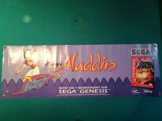 Disney Aladdin Sega Genesis promo vinyl banner video game poster vtg 90s 2