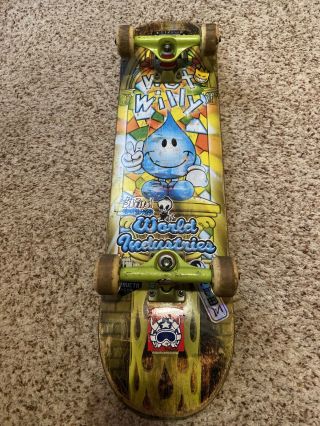 Vintage World Industries Skateboard Deck With Trucks Wet Willy Church Peace Sign