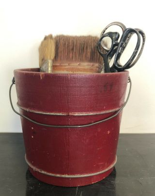 Darling Antique Early American Primitive Red Paint Bucket Or Pail