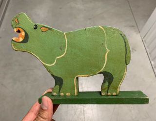 Colorful Antique American Folk Art Hippo Hippopotamus Painting Carving
