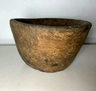 Vtg Antique Primitive Burl Wood Bowl Hewn Hand Carved Small Early Old Treen